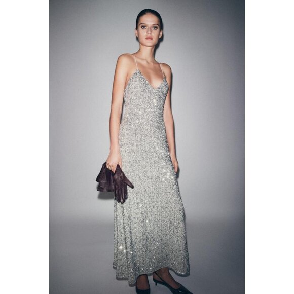ZARA ZW COLLECTION LONG SEQUIN DRESS - Picture 2 of 8